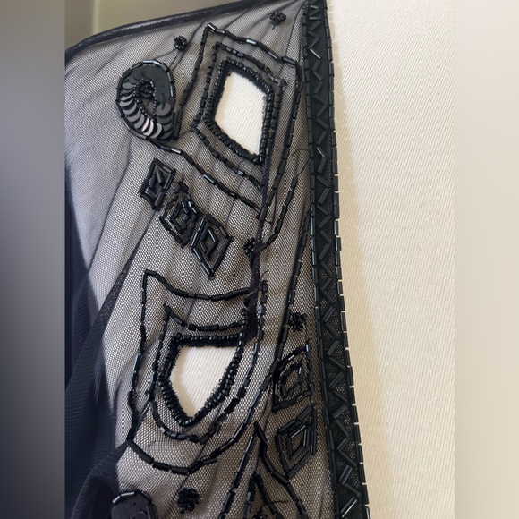 Vintage 90s Black Beaded Mesh Art Nouveau Top Ribbon Bow Glam Goth Victorian - Picture 4 of 10